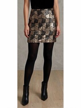 Ricki's Black and Gold Sequin Geometric Mini Skirt